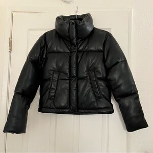 Abercrombie & Fitch Black Vegan Leather Mini Puffer Jacket